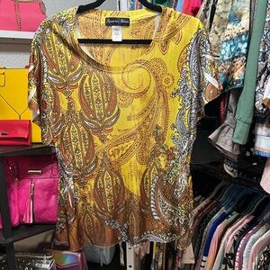 Papermoon Yellow and Brown Paisley Short Sleeve Top